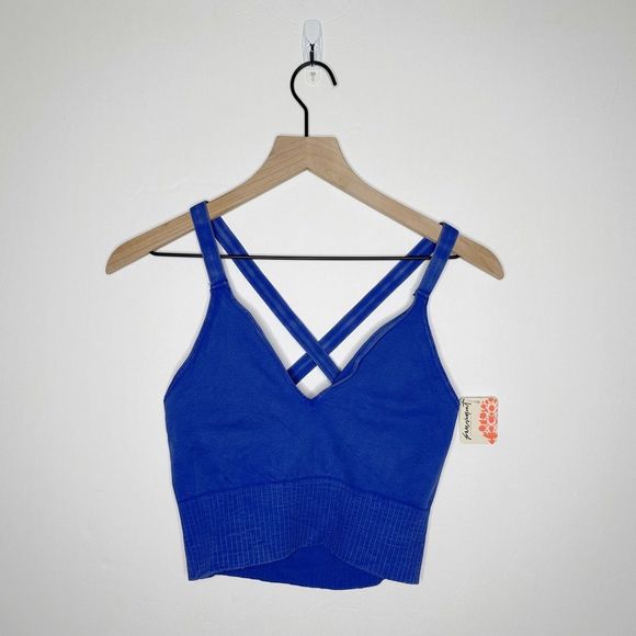 Free People FP Movement Good Karma Crop Top Shorts Bra Cobalt Blue Size M/L - Picture 3 of 7